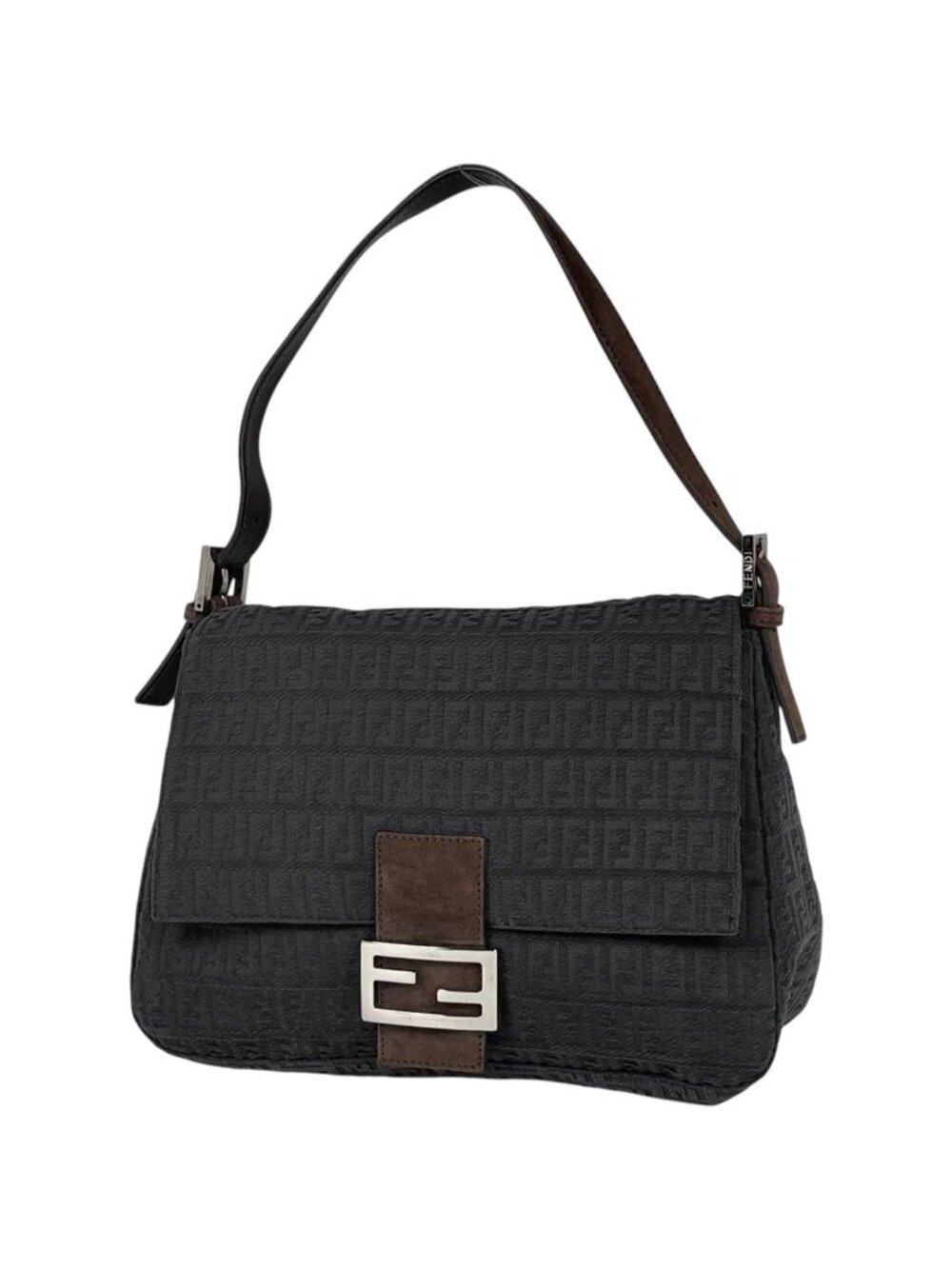 Fendi Shoulder Bag Zucchino Pattern Mamma Baguette Velvet Fabric Gray Brown